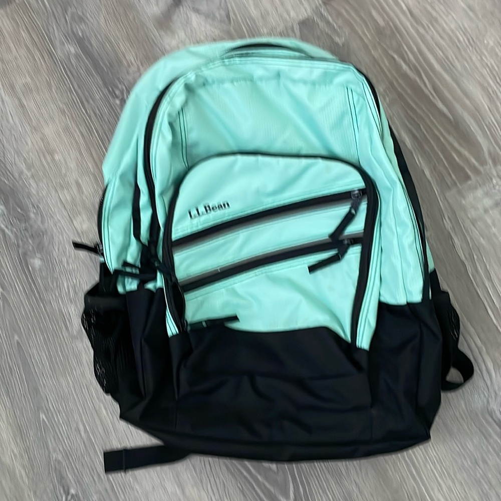 Aqua/ black L.L. Bean extra large backpack. Laptop and 2 water bottle pockets